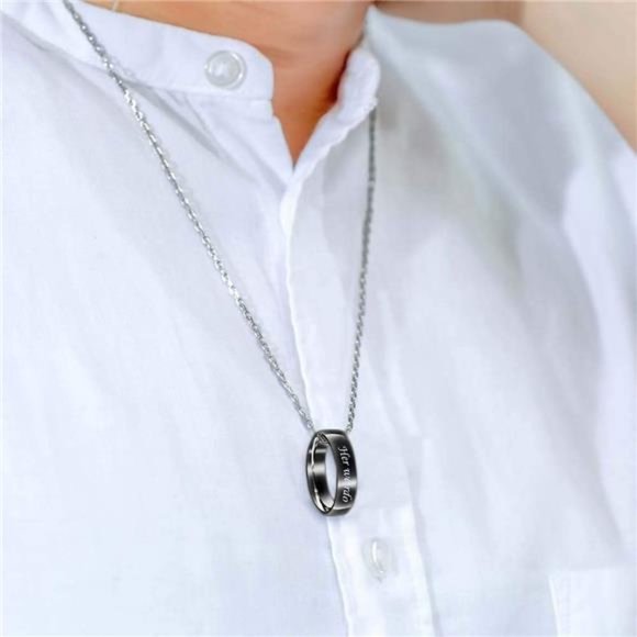 Matching Necklaces for Couples-His Crazy Her Weirdo Engraved Ring Pendant - Picture 4 of 8